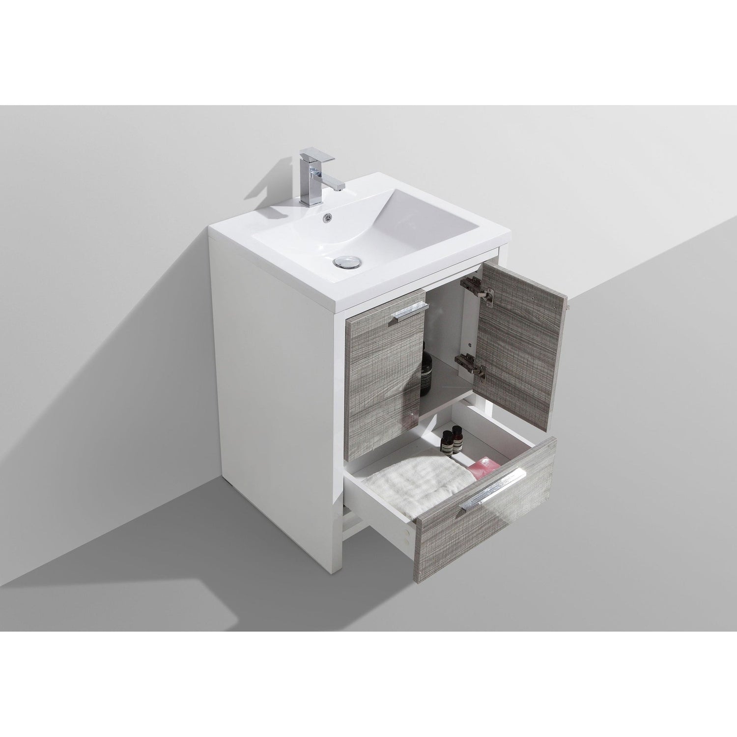 Amara 24&quot; High Gloss Ash Gray Freestanding Vanity With Single Reinforced White Acrylic Sink