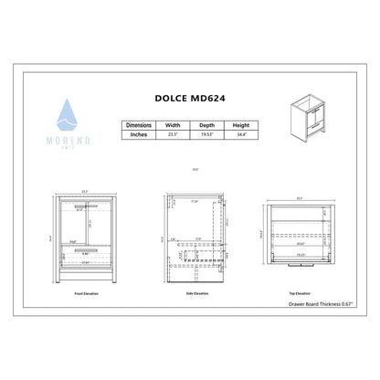 Amara 24&quot; High Gloss Ash Gray Freestanding Vanity With Single Reinforced White Acrylic Sink