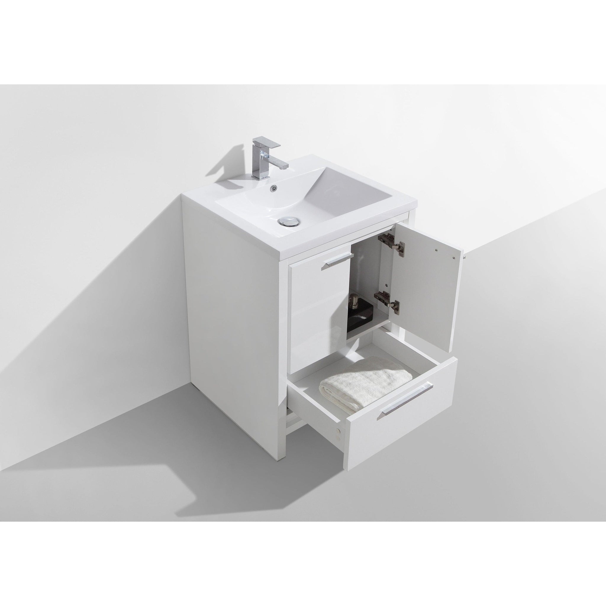 Amara 24&quot; High Gloss White Freestanding Vanity With Single Reinforced White Acrylic Sink