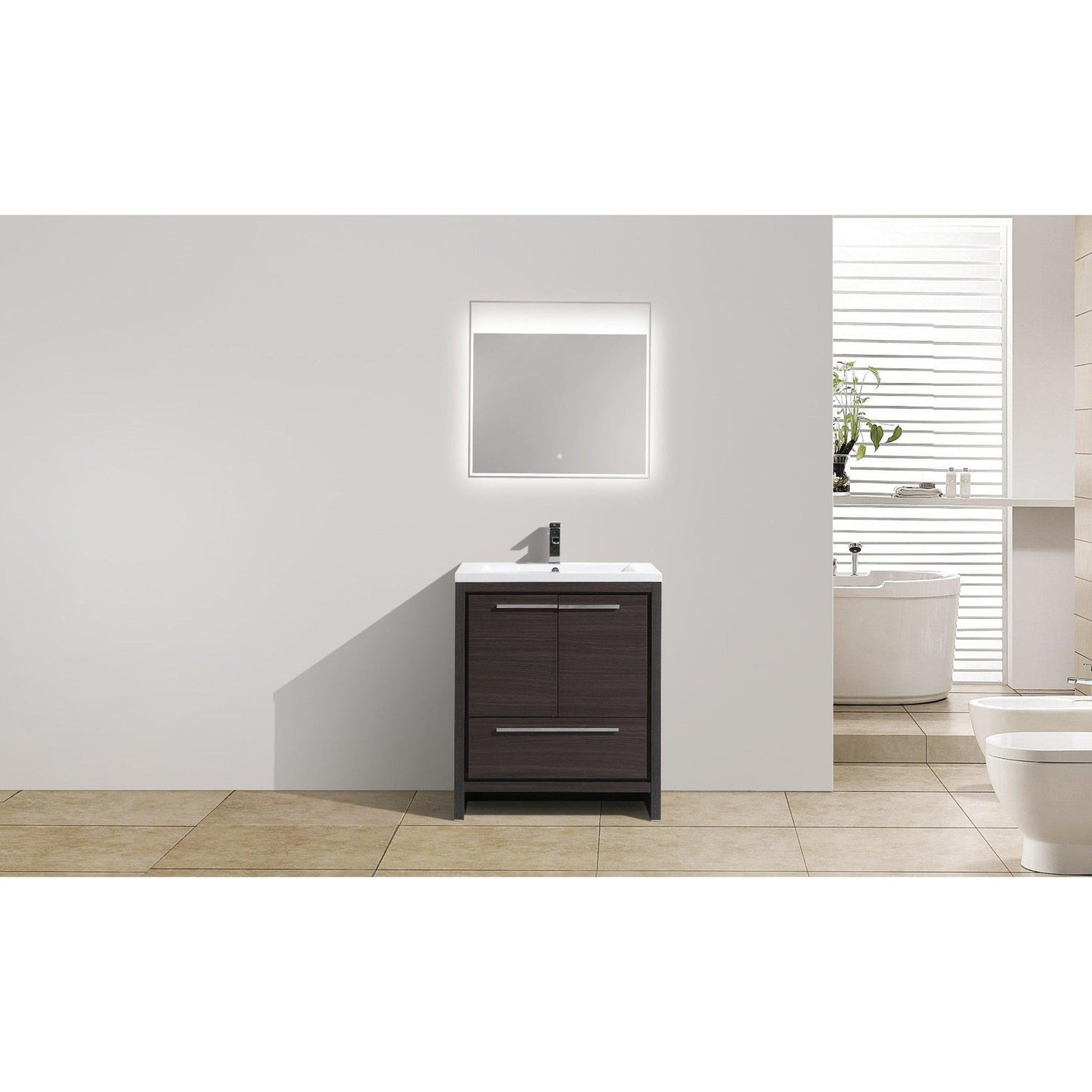 Amara 30&quot; Dark Gray Oak Freestanding Vanity With Single Reinforced White Acrylic Sink