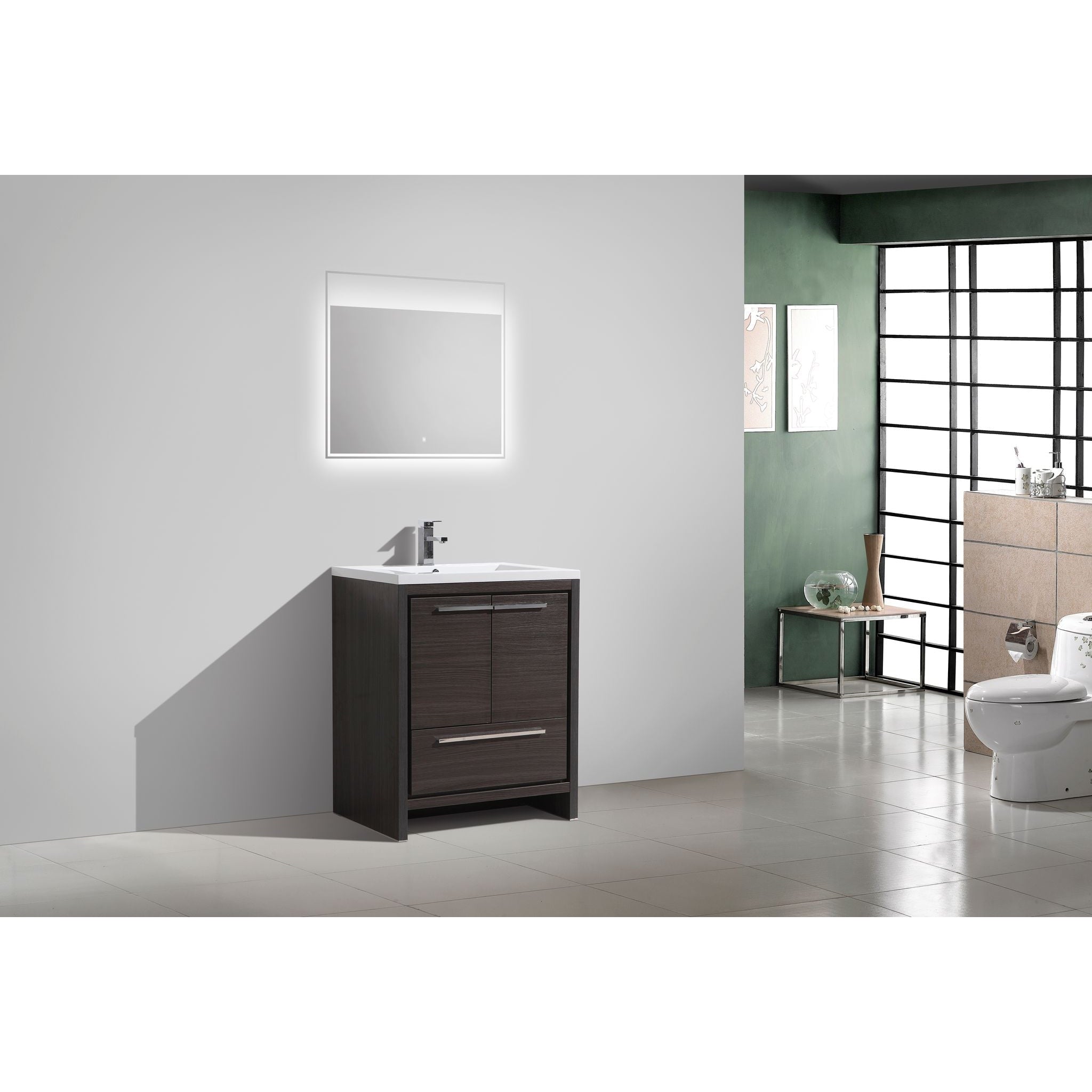 Amara 30&quot; Dark Gray Oak Freestanding Vanity With Single Reinforced White Acrylic Sink