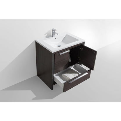 Amara 30&quot; Dark Gray Oak Freestanding Vanity With Single Reinforced White Acrylic Sink