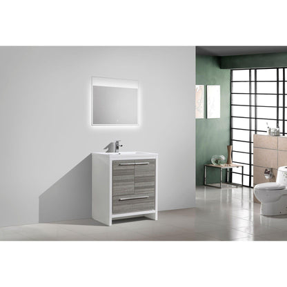 Amara 30&quot; High Gloss Ash Gray Freestanding Vanity With Single Reinforced White Acrylic Sink