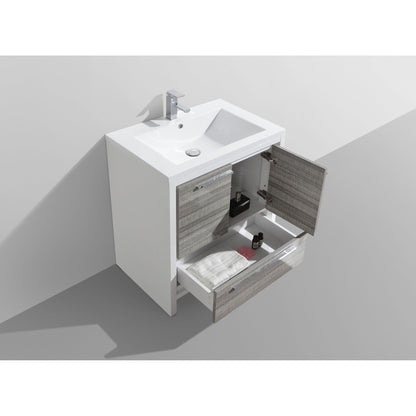 Amara 30&quot; High Gloss Ash Gray Freestanding Vanity With Single Reinforced White Acrylic Sink