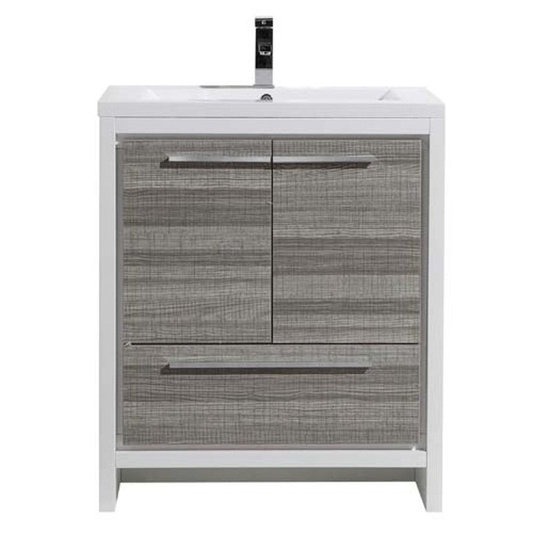 Amara 30&quot; High Gloss Ash Gray Freestanding Vanity With Single Reinforced White Acrylic Sink