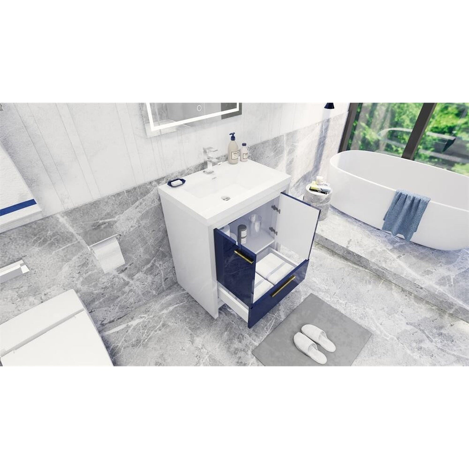 Amara 30&quot; High Gloss Night Blue Freestanding Vanity With Single Reinforced White Acrylic Sink