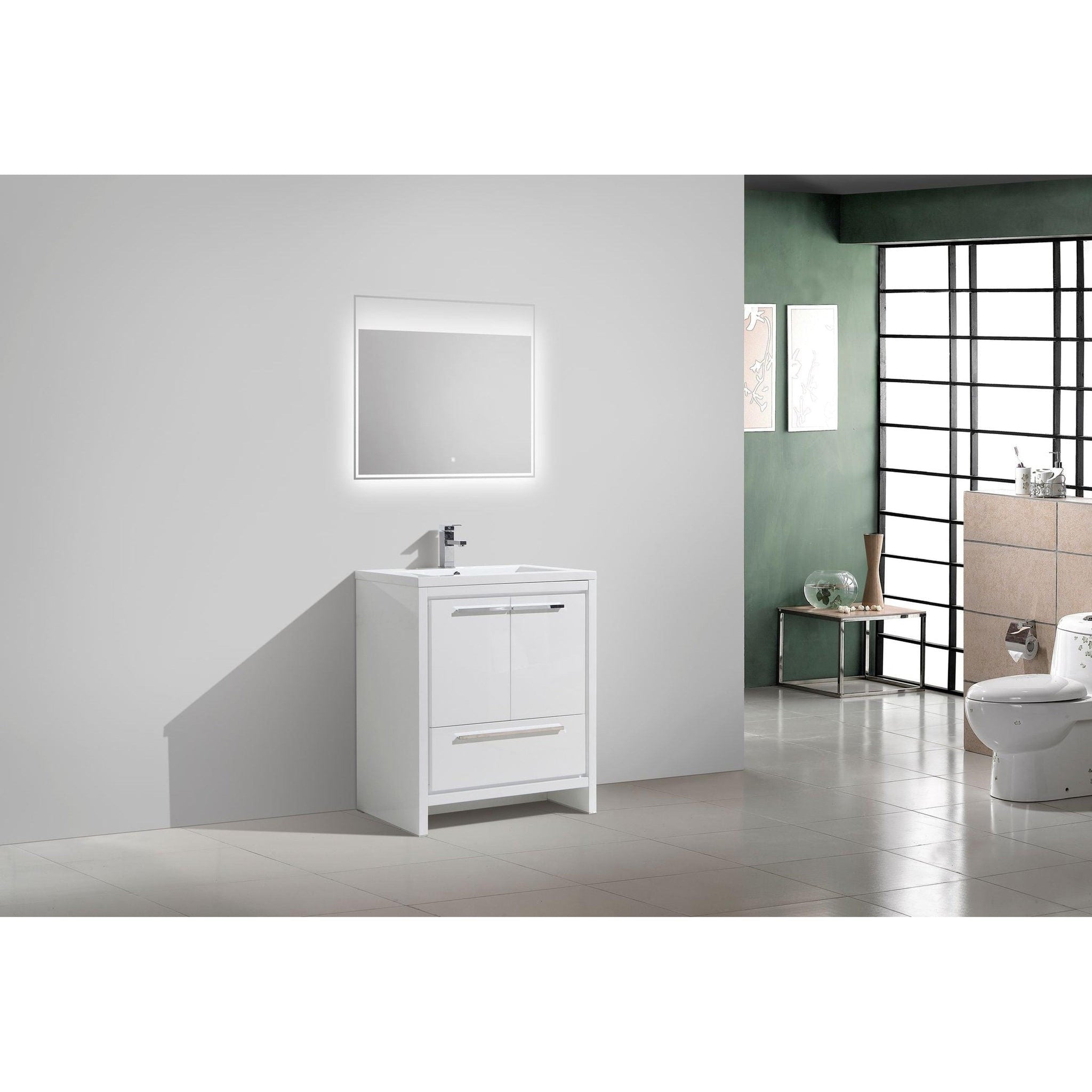 Amara 30&quot; High Gloss White Freestanding Vanity With Single Reinforced White Acrylic Sink