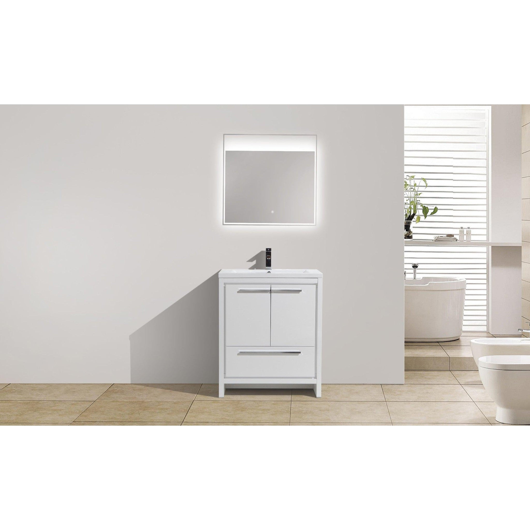 Amara 30&quot; High Gloss White Freestanding Vanity With Single Reinforced White Acrylic Sink