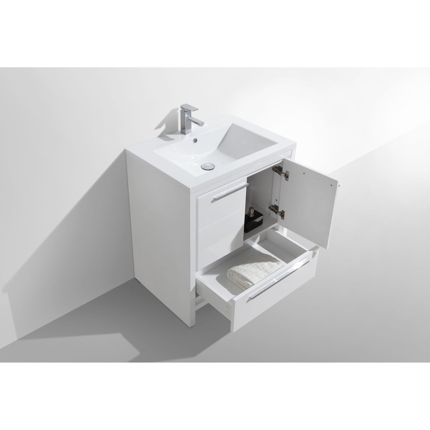 Amara 30&quot; High Gloss White Freestanding Vanity With Single Reinforced White Acrylic Sink