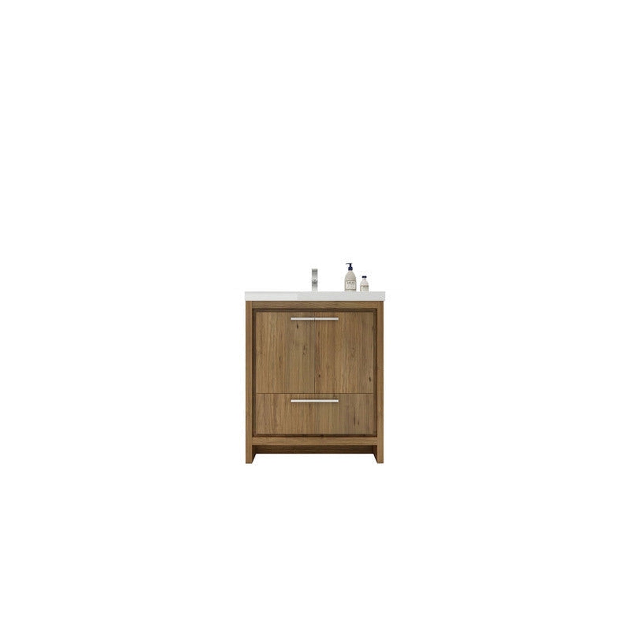 Amara 30&quot; Natural Oak Freestanding Vanity With Single Reinforced White Acrylic Sink