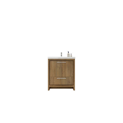 Amara 30&quot; Natural Oak Freestanding Vanity With Single Reinforced White Acrylic Sink