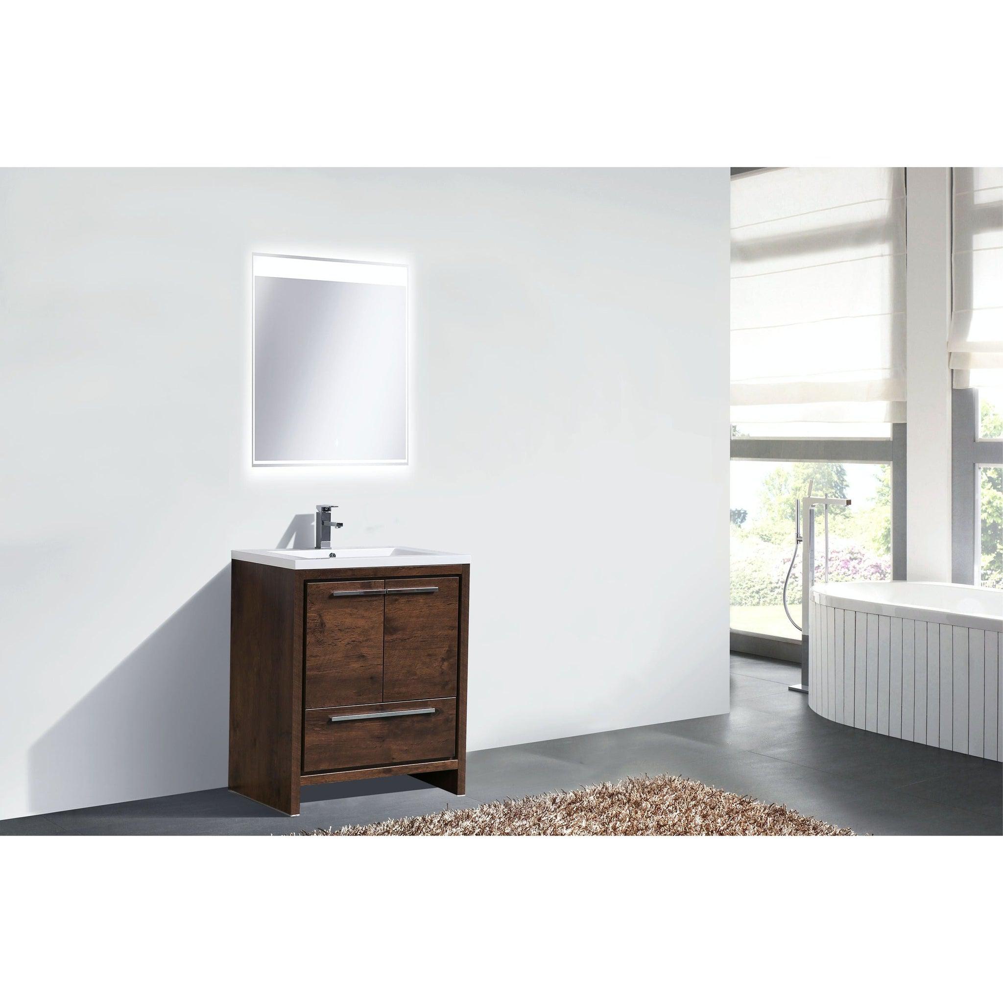 Amara 30&quot; Rosewood Freestanding Vanity With Single Reinforced White Acrylic Sink