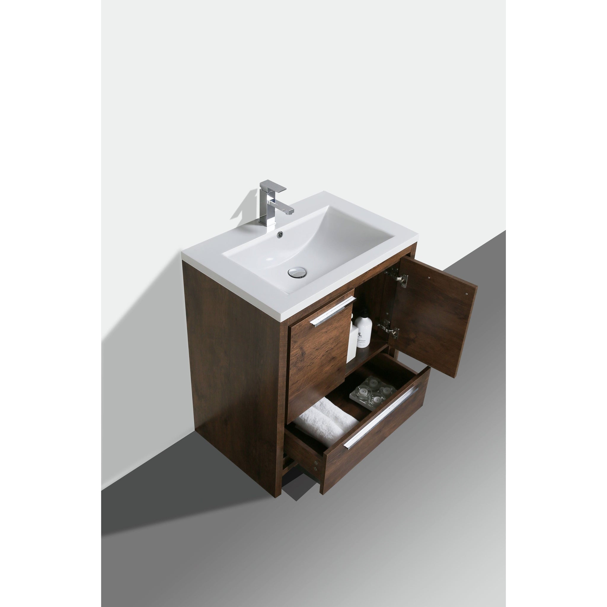 Amara 30&quot; Rosewood Freestanding Vanity With Single Reinforced White Acrylic Sink