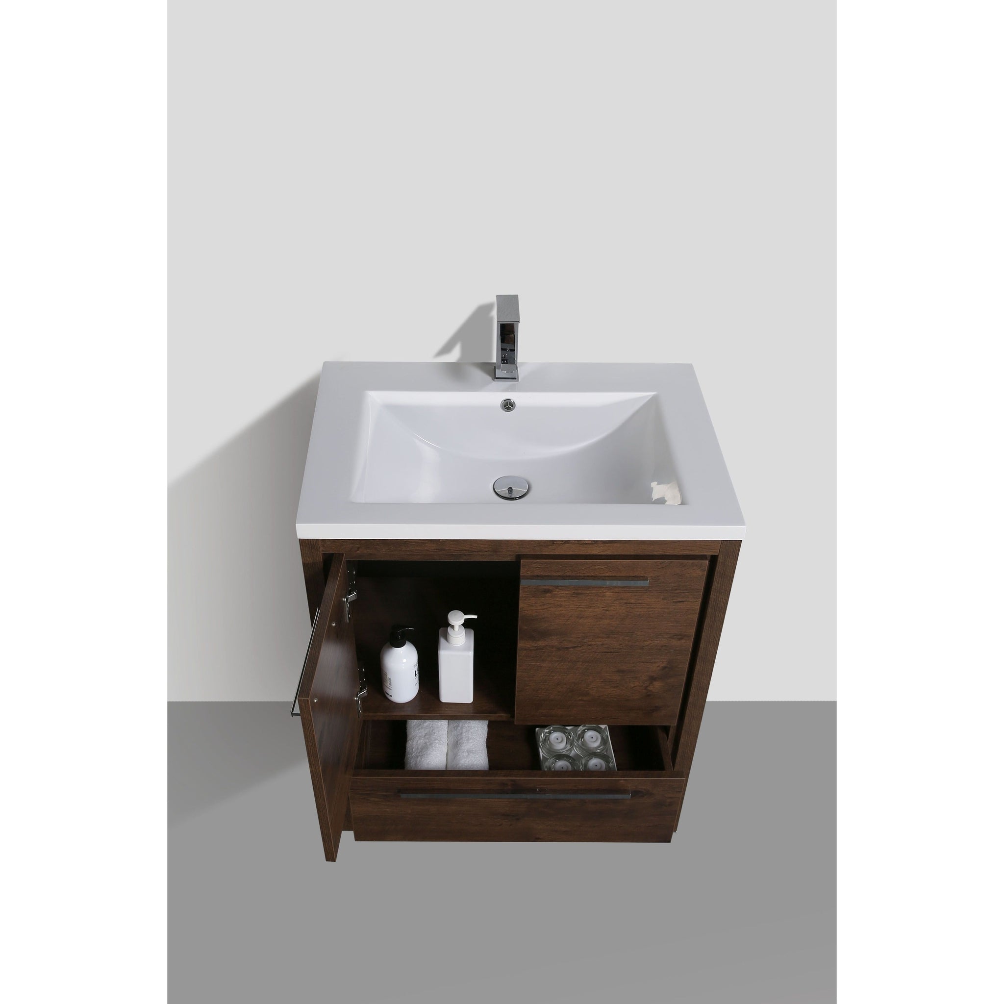 Amara 30&quot; Rosewood Freestanding Vanity With Single Reinforced White Acrylic Sink