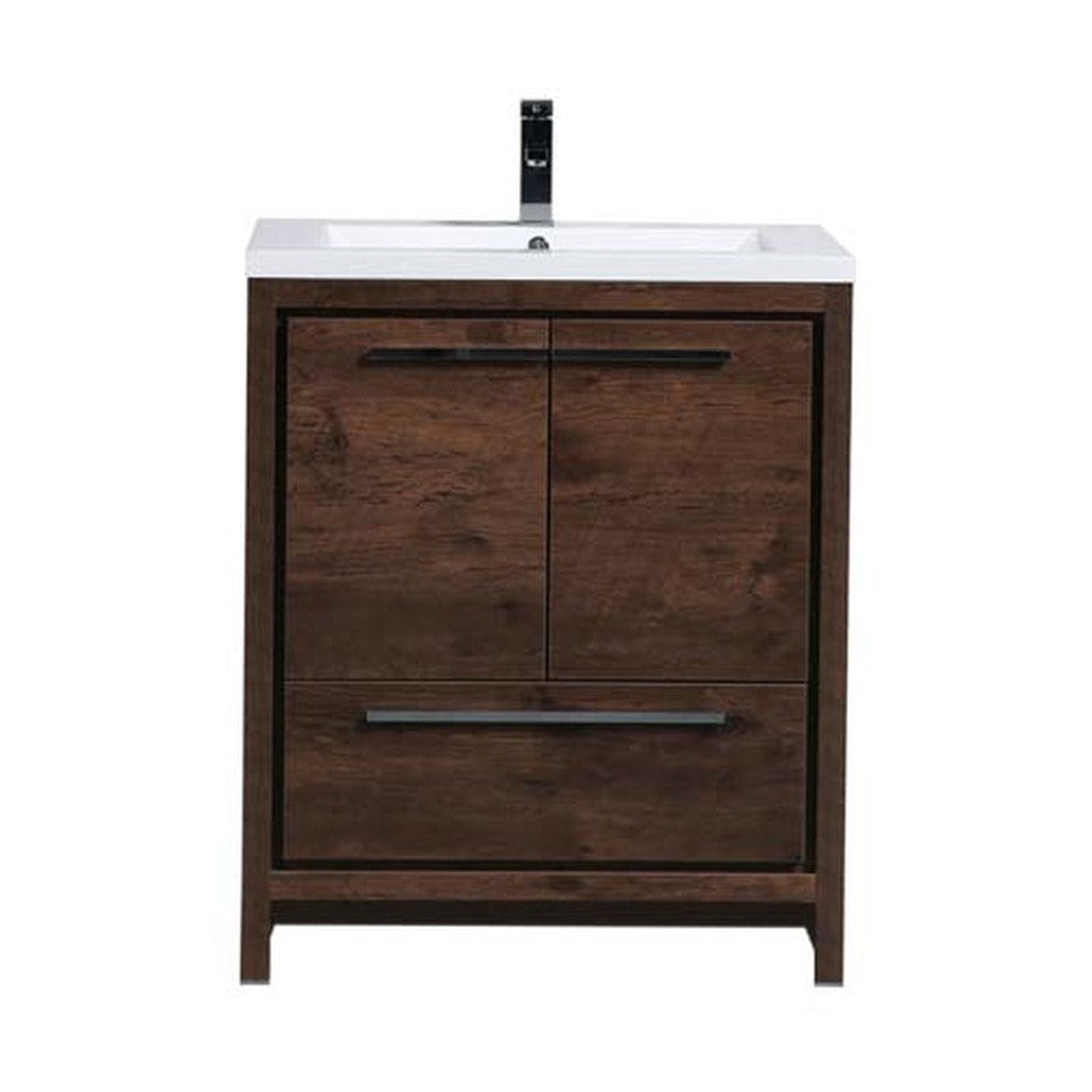 Amara 30&quot; Rosewood Freestanding Vanity With Single Reinforced White Acrylic Sink