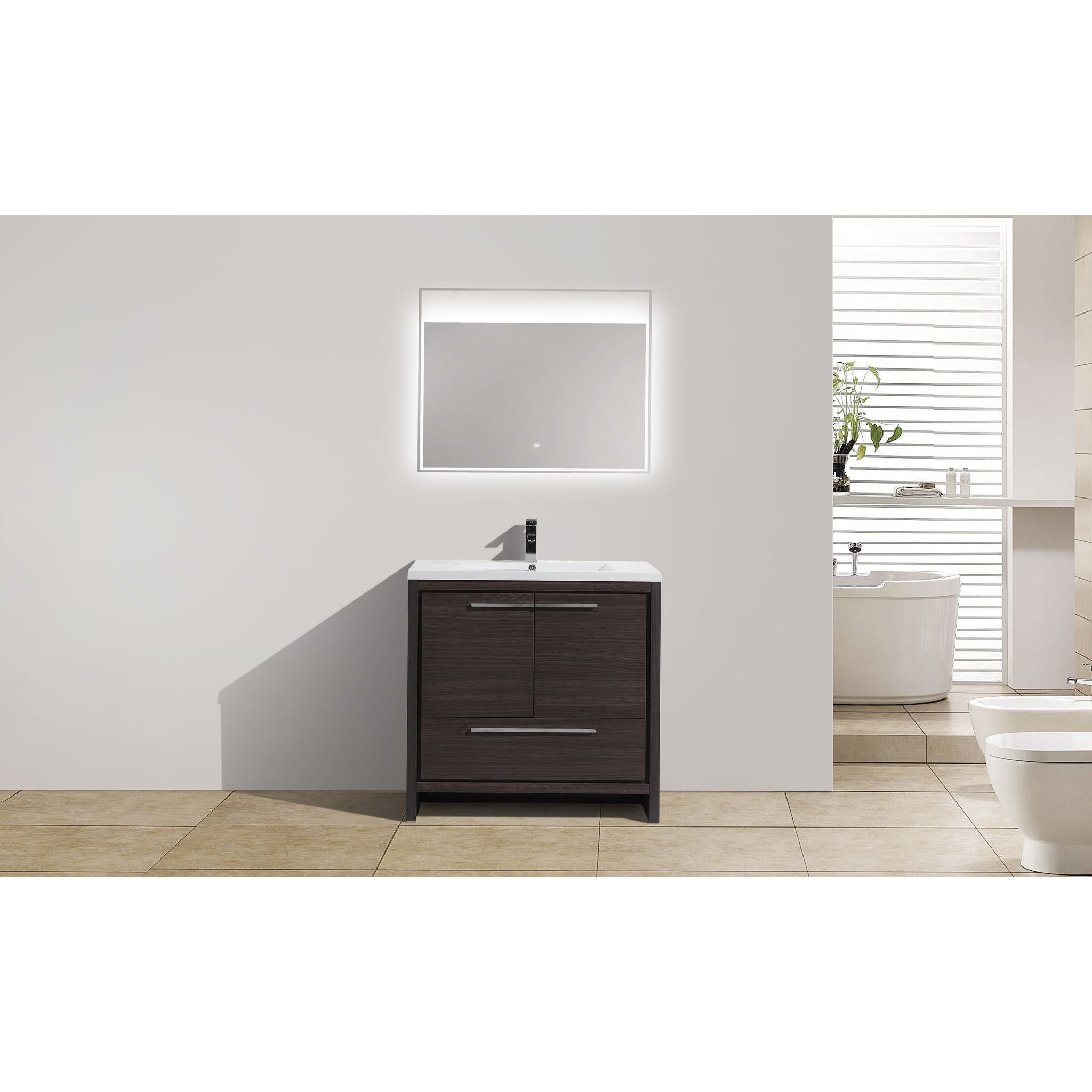 Amara 36&quot; Dark Gray Oak Freestanding Vanity With Single Reinforced White Acrylic Sink