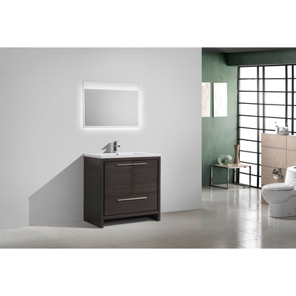 Amara 36&quot; Dark Gray Oak Freestanding Vanity With Single Reinforced White Acrylic Sink