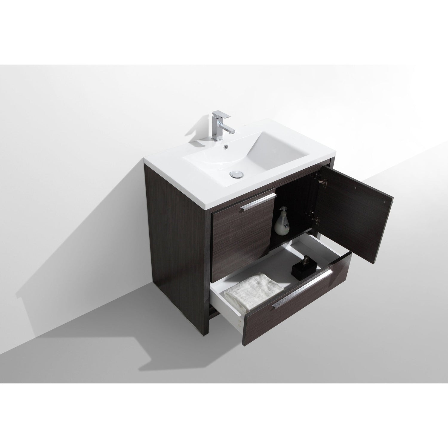 Amara 36&quot; Dark Gray Oak Freestanding Vanity With Single Reinforced White Acrylic Sink