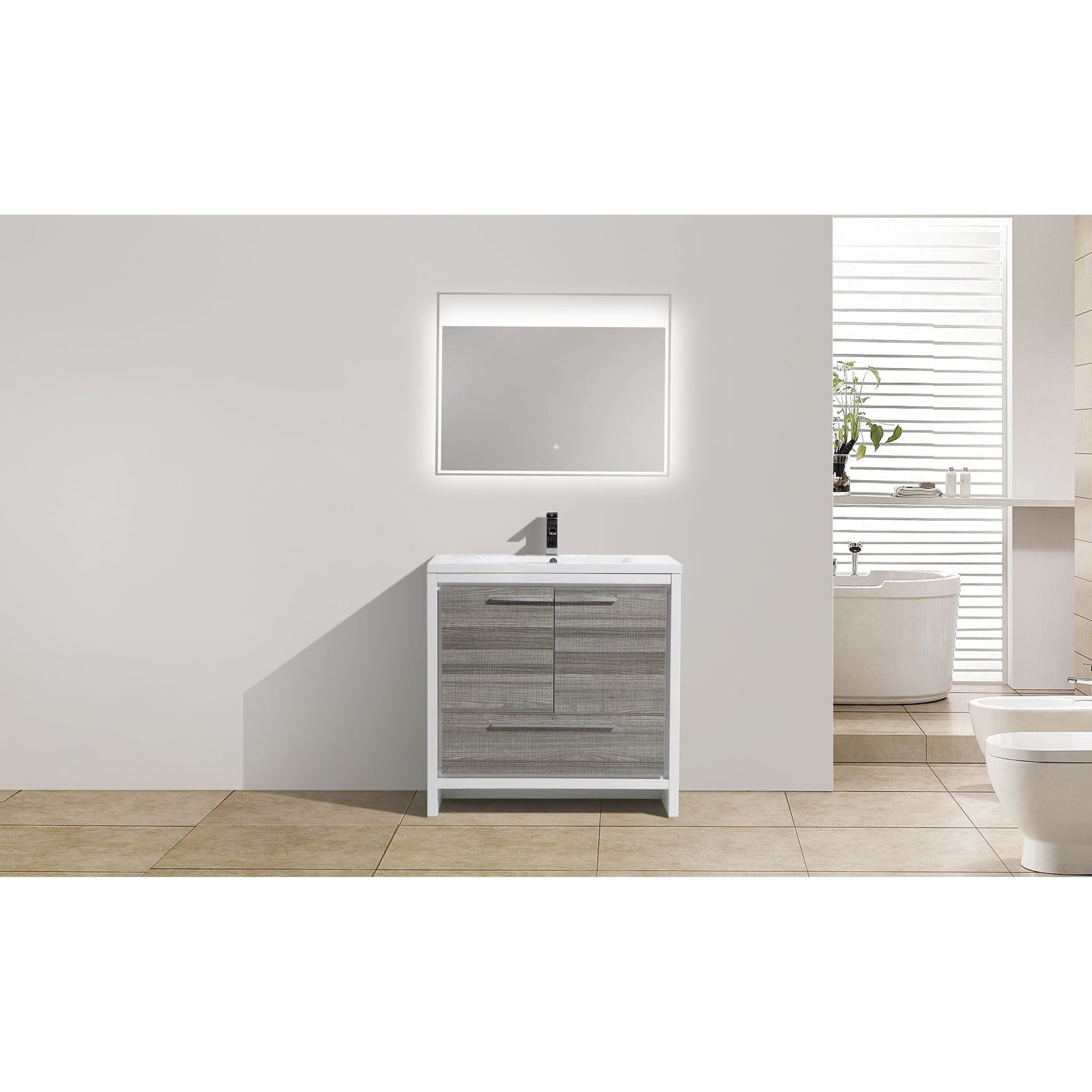 Amara 36&quot; High Gloss Ash Gray Freestanding Vanity With Single Reinforced White Acrylic Sink