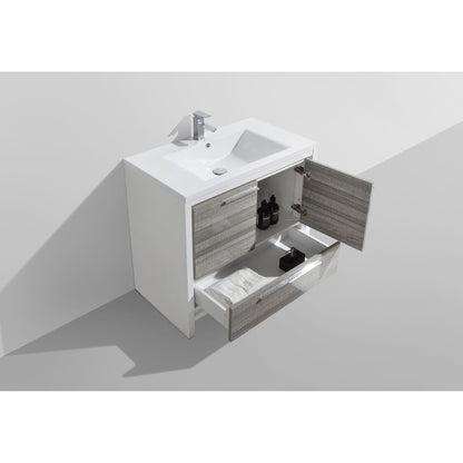 Amara 36&quot; High Gloss Ash Gray Freestanding Vanity With Single Reinforced White Acrylic Sink