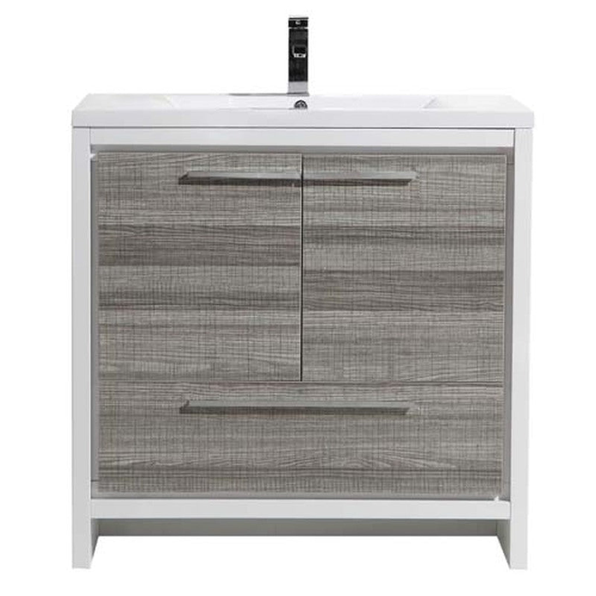 Amara 36&quot; High Gloss Ash Gray Freestanding Vanity With Single Reinforced White Acrylic Sink