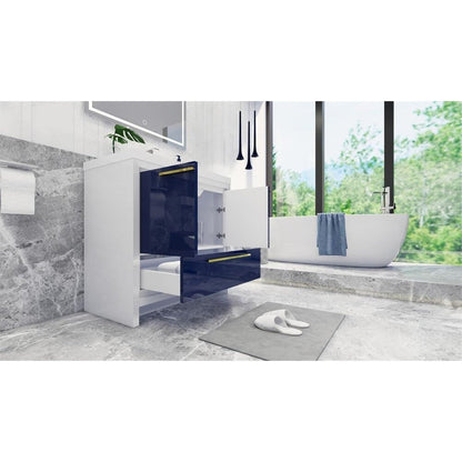 Amara 36&quot; High Gloss Night Blue Freestanding Vanity With Single Reinforced White Acrylic Sink