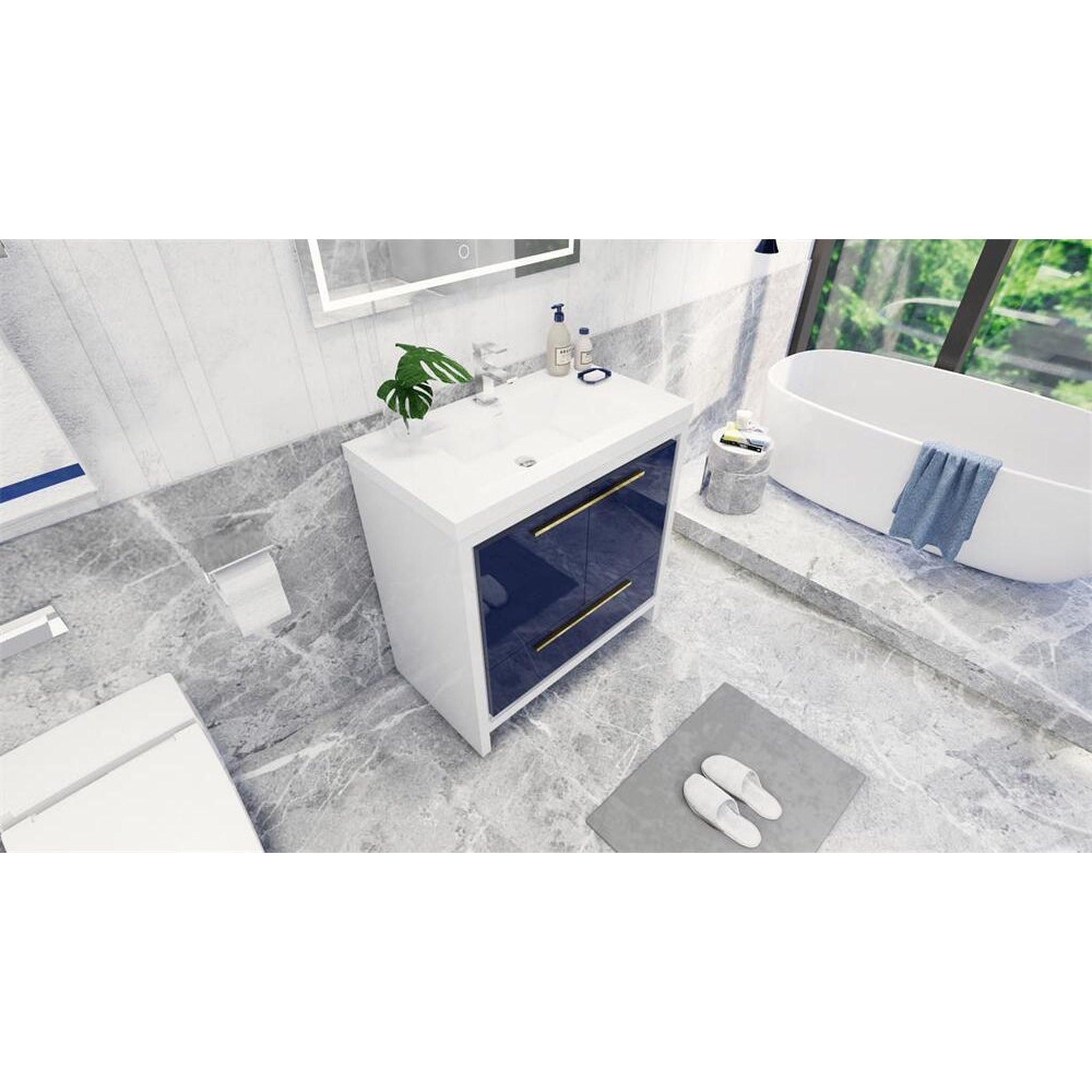 Amara 36&quot; High Gloss Night Blue Freestanding Vanity With Single Reinforced White Acrylic Sink