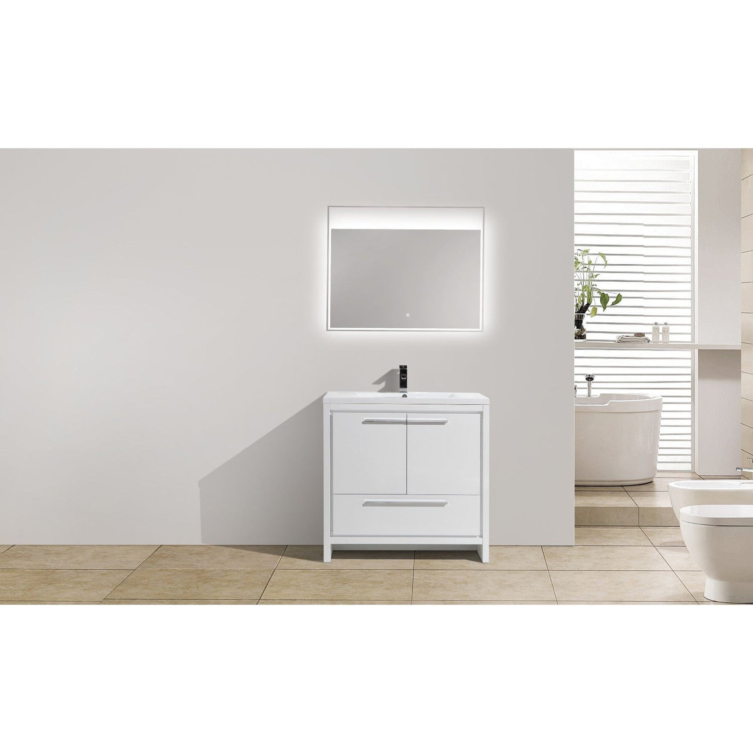 Amara 36&quot; High Gloss White Freestanding Vanity With Single Reinforced White Acrylic Sink