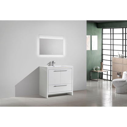 Amara 36&quot; High Gloss White Freestanding Vanity With Single Reinforced White Acrylic Sink