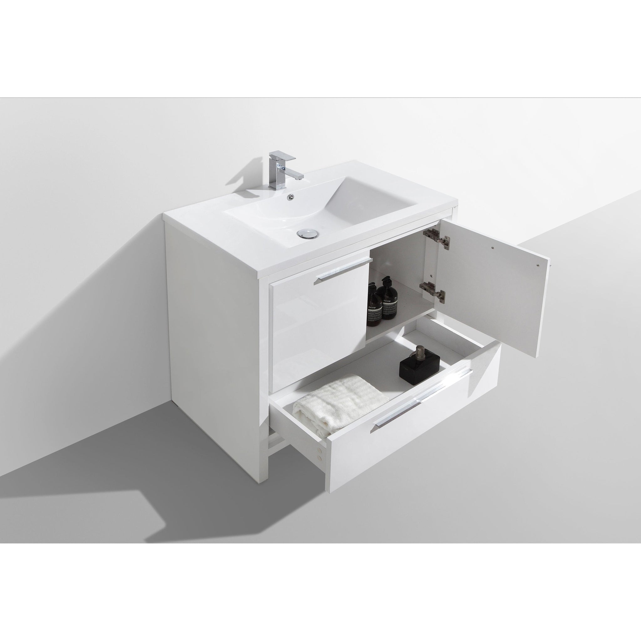 Amara 36&quot; High Gloss White Freestanding Vanity With Single Reinforced White Acrylic Sink