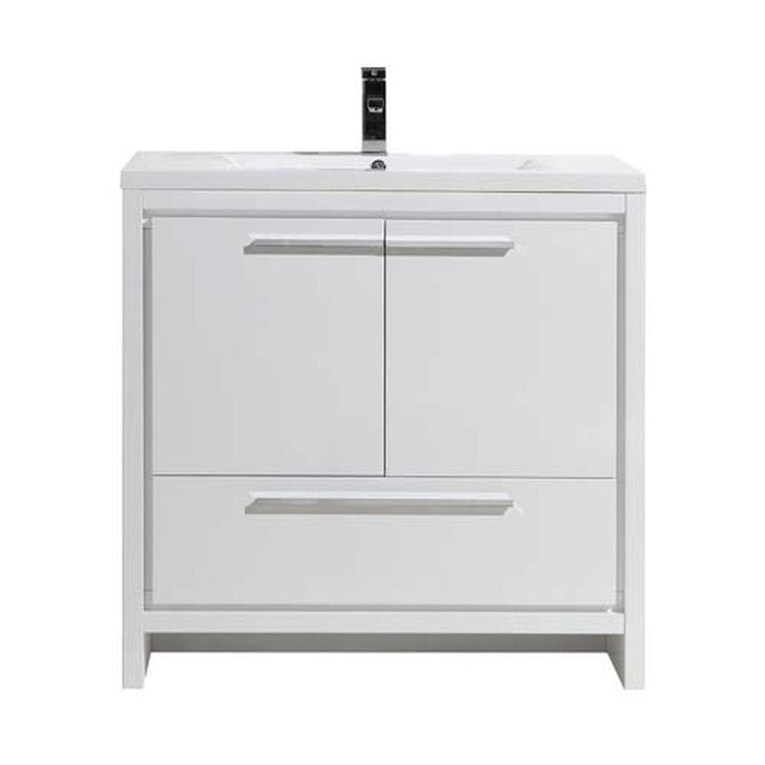 Amara 36&quot; High Gloss White Freestanding Vanity With Single Reinforced White Acrylic Sink