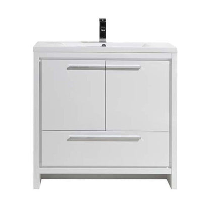 Amara 36&quot; High Gloss White Freestanding Vanity With Single Reinforced White Acrylic Sink