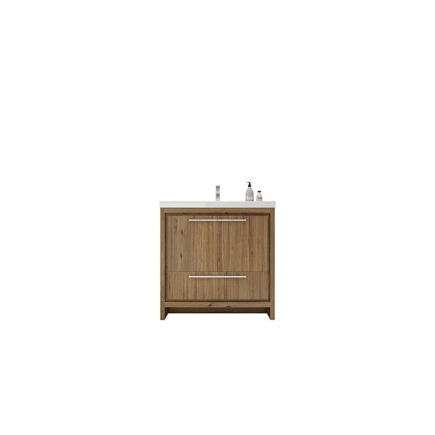 Amara 36&quot; Natural Oak Freestanding Vanity With Single Reinforced White Acrylic Sink