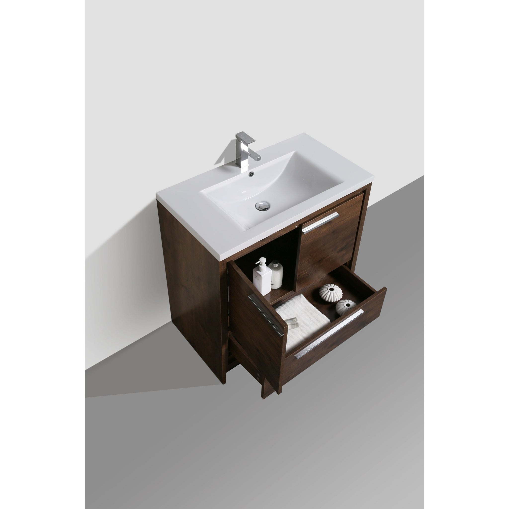 Amara 36&quot; Rosewood Freestanding Vanity With Single Reinforced White Acrylic Sink