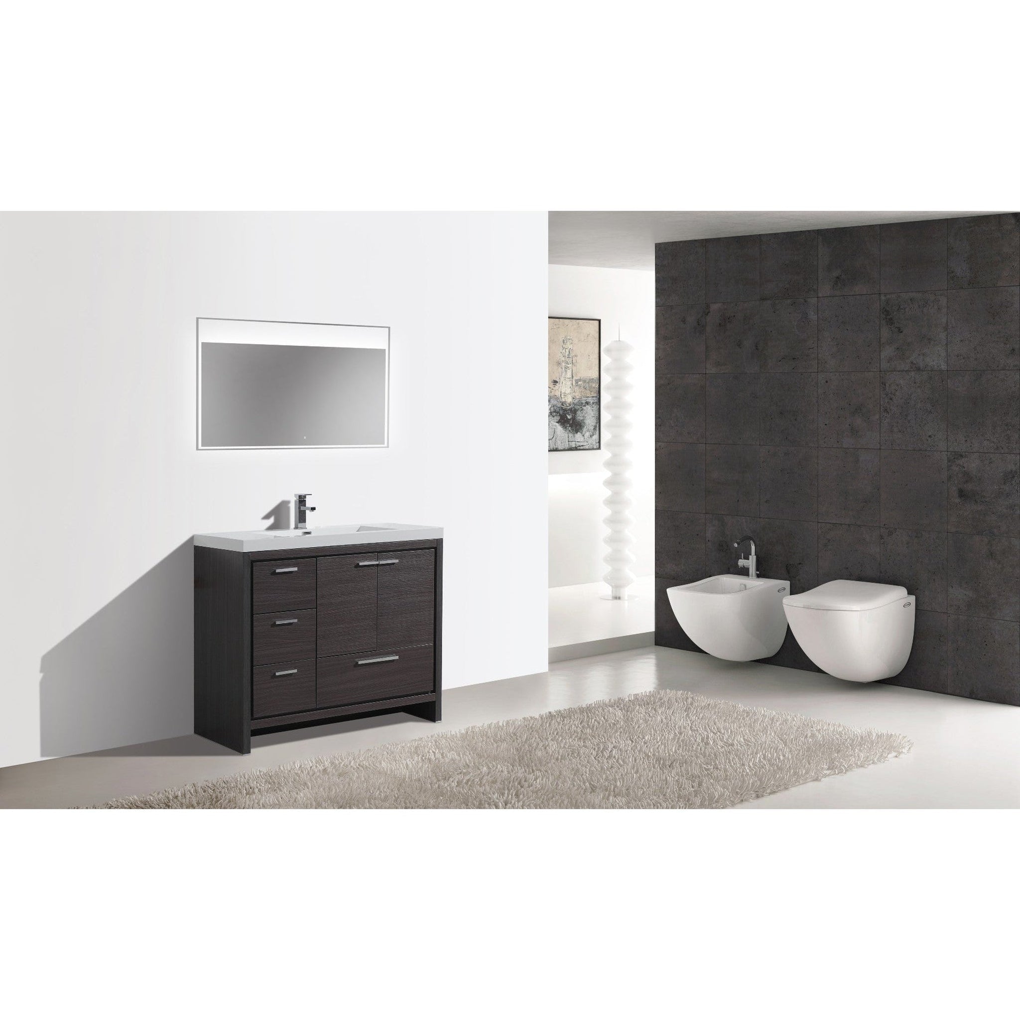 Amara 42&quot; Dark Gray Oak Freestanding Vanity With Left Side Drawers and Single Reinforced White Acrylic Sink