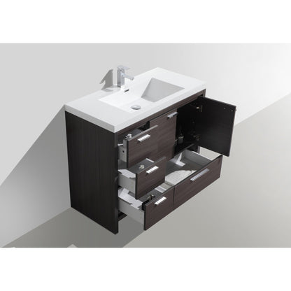 Amara 42&quot; Dark Gray Oak Freestanding Vanity With Left Side Drawers and Single Reinforced White Acrylic Sink