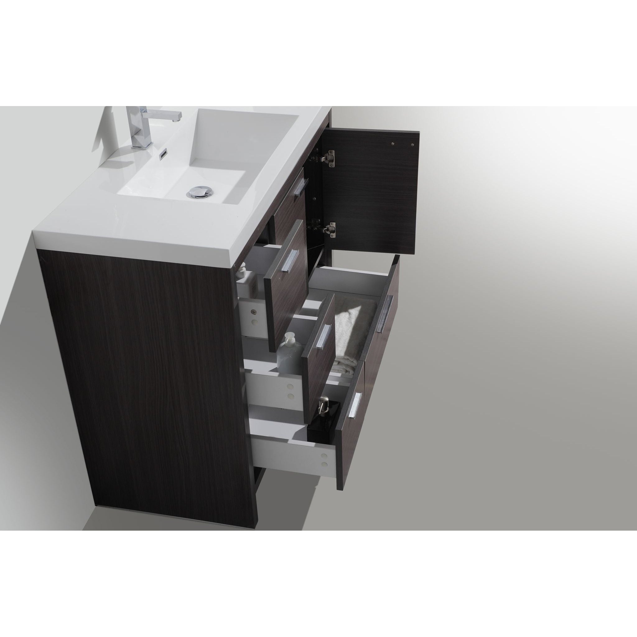 Amara 42&quot; Dark Gray Oak Freestanding Vanity With Left Side Drawers and Single Reinforced White Acrylic Sink