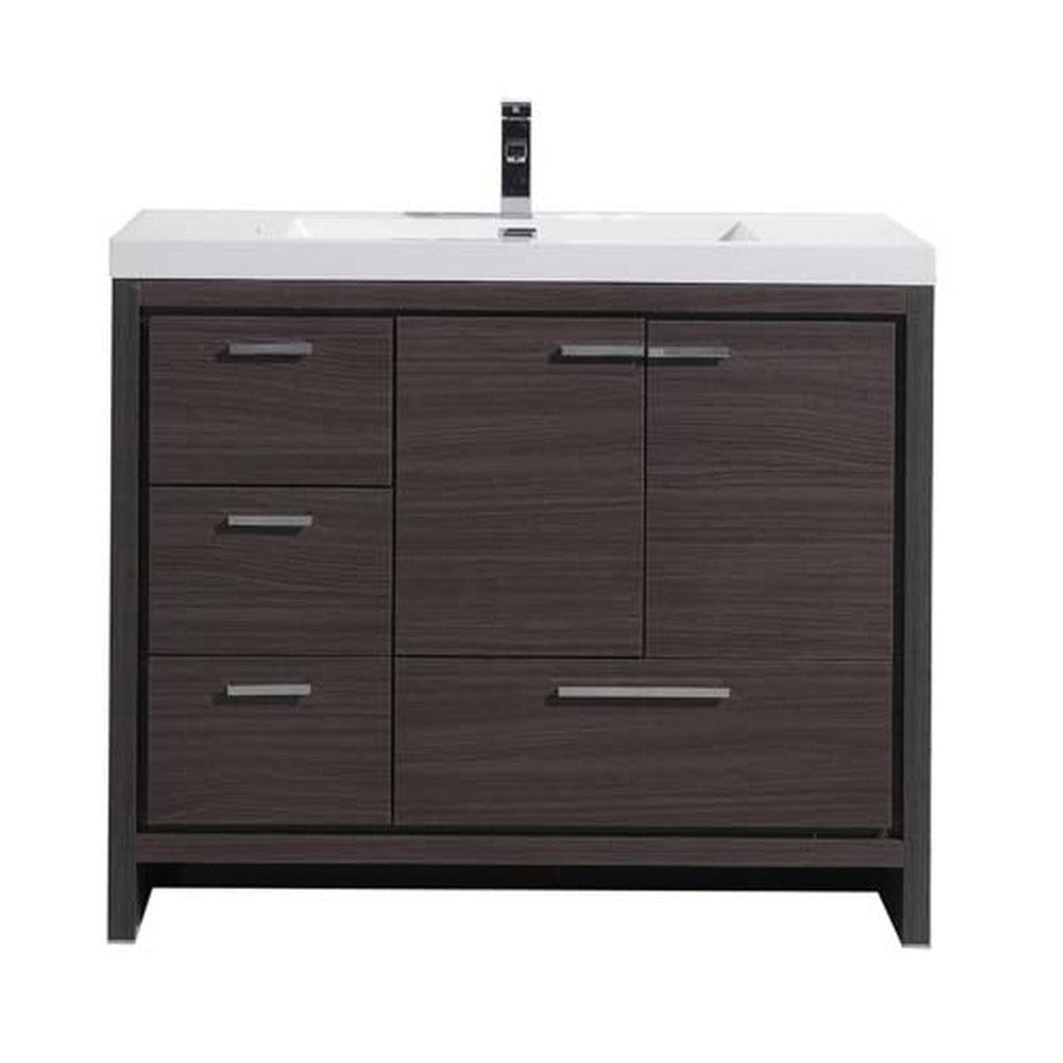 Amara 42&quot; Dark Gray Oak Freestanding Vanity With Left Side Drawers and Single Reinforced White Acrylic Sink