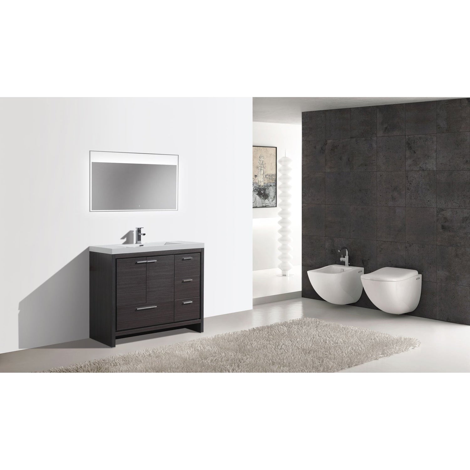 Amara 42&quot; Dark Gray Oak Freestanding Vanity With Right Side Drawers and Single Reinforced White Acrylic Sink