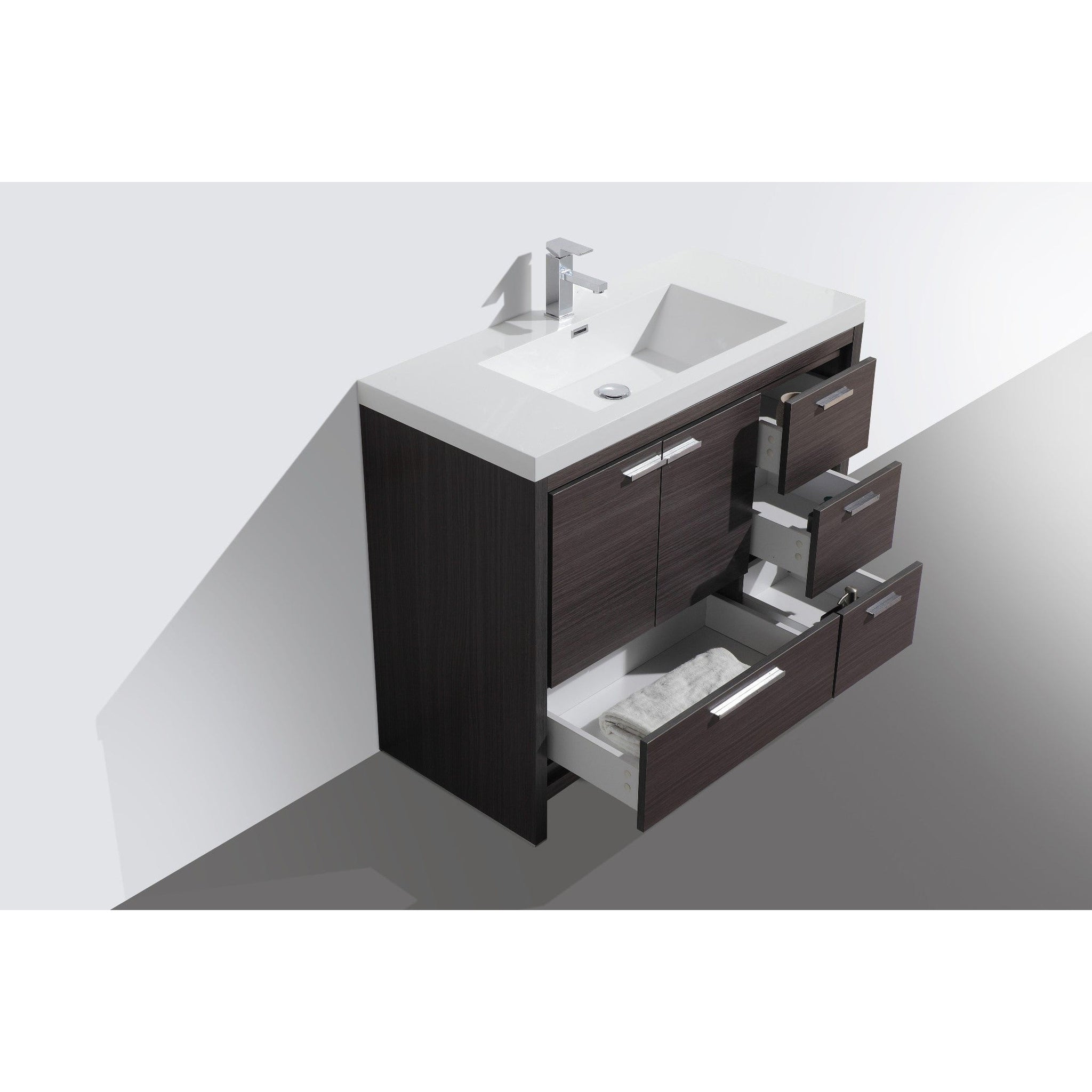 Amara 42&quot; Dark Gray Oak Freestanding Vanity With Right Side Drawers and Single Reinforced White Acrylic Sink