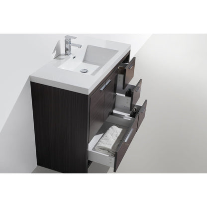 Amara 42&quot; Dark Gray Oak Freestanding Vanity With Right Side Drawers and Single Reinforced White Acrylic Sink