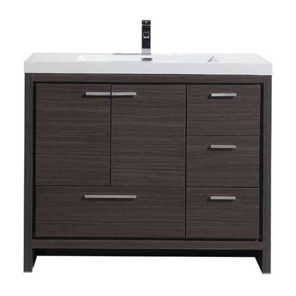 Amara 42&quot; Dark Gray Oak Freestanding Vanity With Right Side Drawers and Single Reinforced White Acrylic Sink