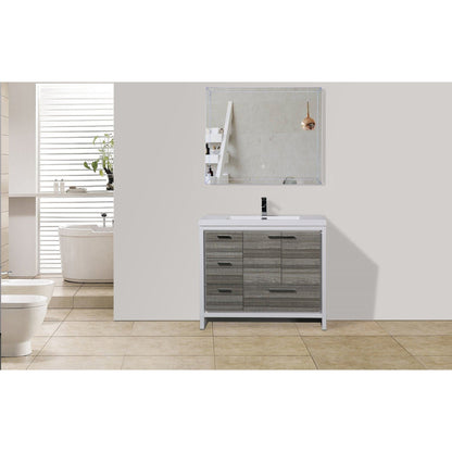 Amara 42&quot; High Gloss Ash Gray Freestanding Vanity With Left Side Drawers and Single Reinforced White Acrylic Sink