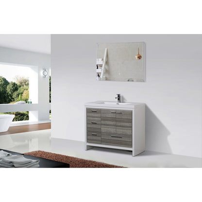 Amara 42&quot; High Gloss Ash Gray Freestanding Vanity With Left Side Drawers and Single Reinforced White Acrylic Sink