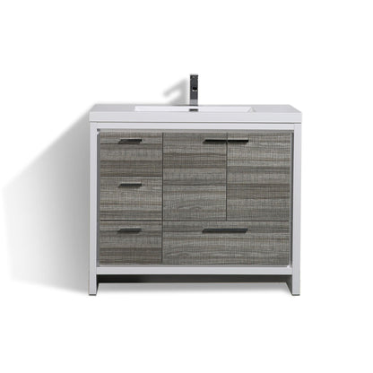 Amara 42&quot; High Gloss Ash Gray Freestanding Vanity With Left Side Drawers and Single Reinforced White Acrylic Sink