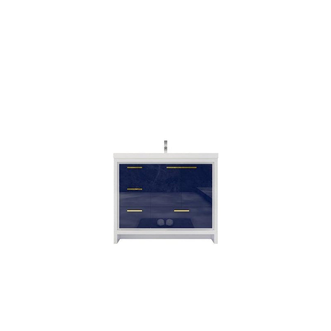 Amara 42&quot; High Gloss Night Blue Freestanding Vanity With Left Side Drawers and Single Reinforced White Acrylic Sink