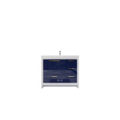 Amara 42&quot; High Gloss Night Blue Freestanding Vanity With Right Side Drawers and Single Reinforced White Acrylic Sink