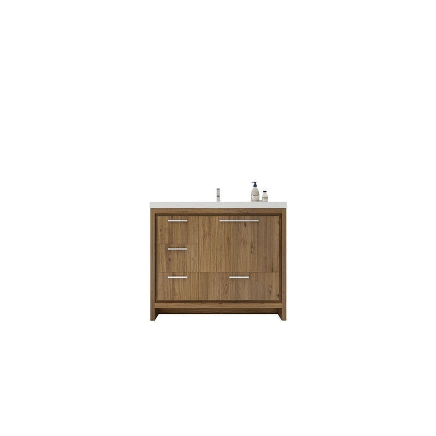 Amara 42&quot; Natural Oak Freestanding Vanity With Left Side Drawers and Single Reinforced White Acrylic Sink