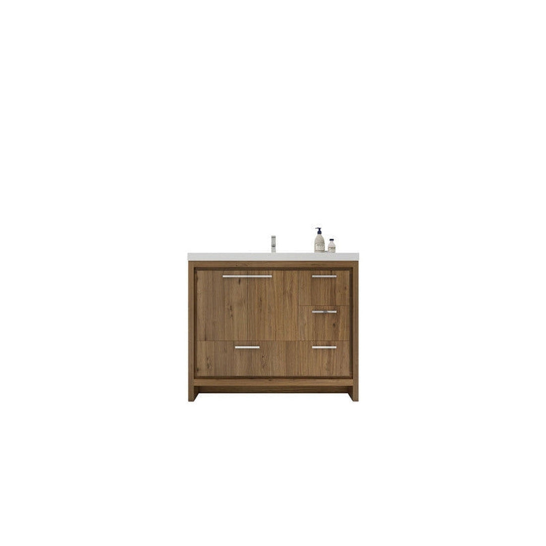 Amara 42&quot; Natural Oak Freestanding Vanity With Right Side Drawers and Single Reinforced White Acrylic Sink