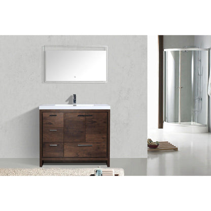 Amara 42&quot; Rosewood Freestanding Vanity With Left Side Drawers and Single Reinforced White Acrylic Sink